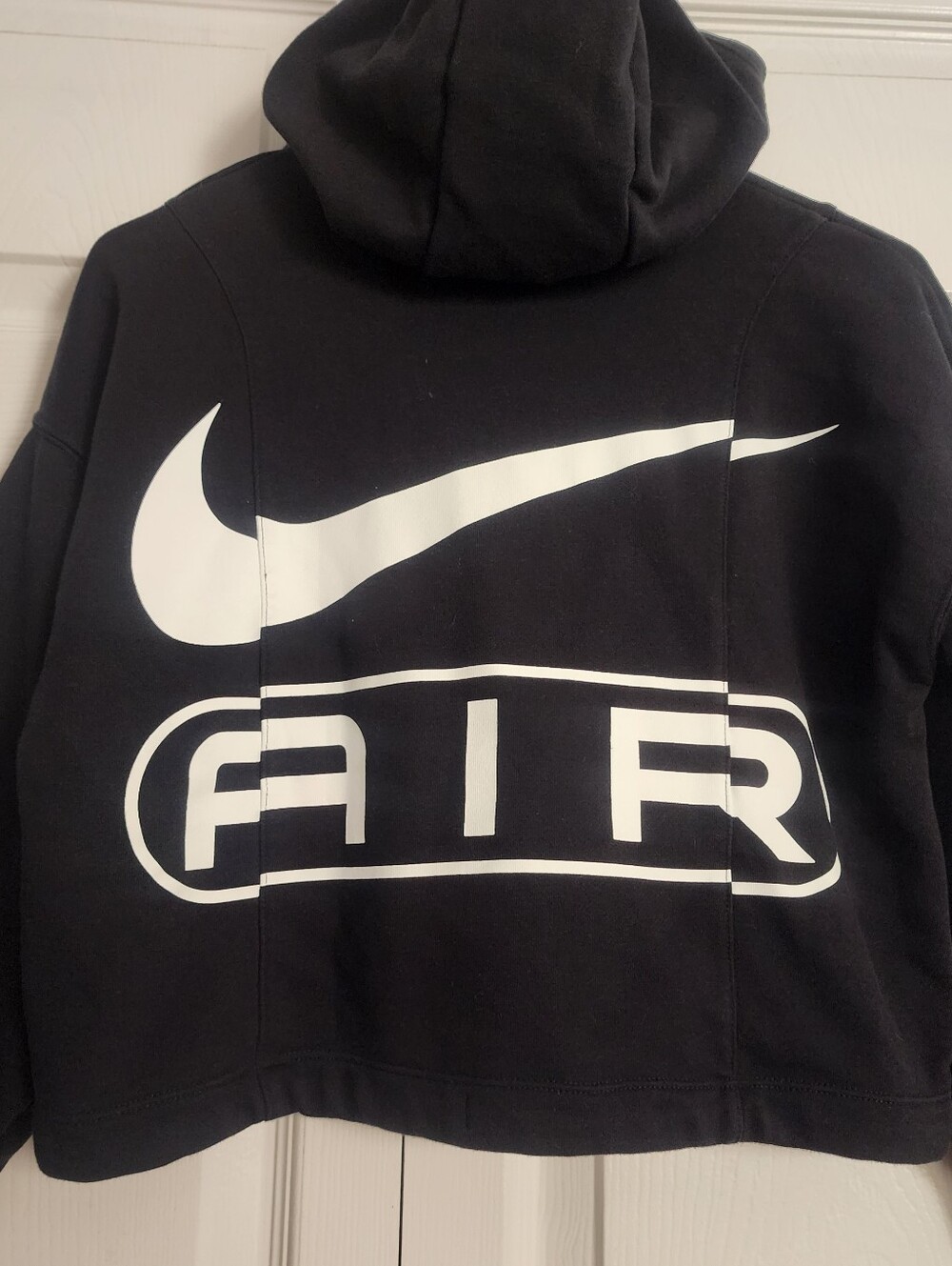 Nike‎ Air Black Cropped Hoodie with Large White Swoosh and AIR Graphic, Womens S - Picture 2 of 9